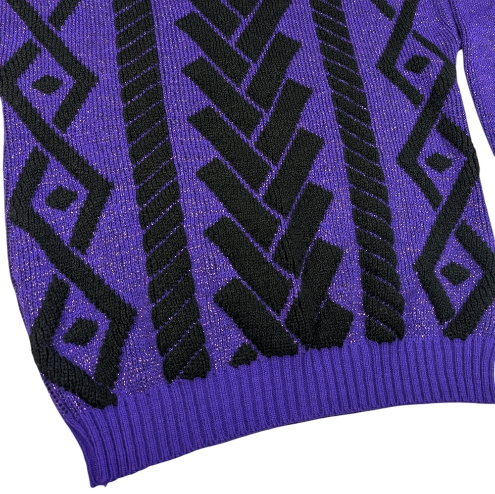 Vintage purple/metallic sweater W black geometric. Centennial Knits Ltd. Lg - Picture 2 of 14
